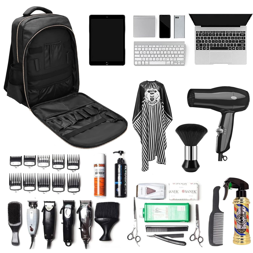 Barber Supplies Clippers Backpack for Hairdresser, with Barber Cape & Barber Brush, Large Travel Bag Zipper, Water Proof Barber Accessories of Professional Hair Cutting Tools Backpack