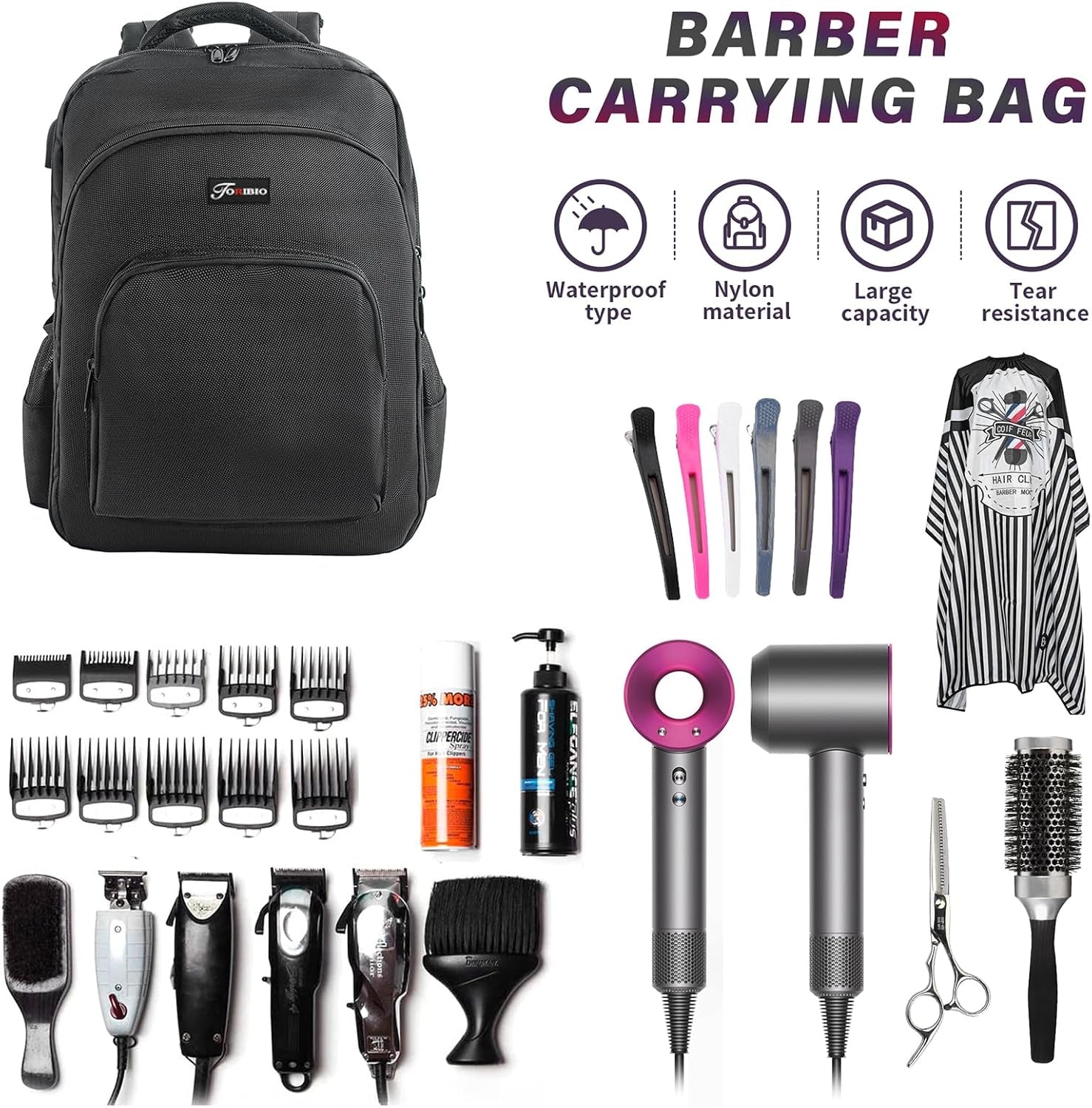 Barber Supplies Bag Backpack for Men, Clipper Tool Bookbag | Soft Padded, with USB Port and Laptop Compartment, Organizer Bag for Barber Cape Clippers Scissors Comb Trimmer (Only Bag)