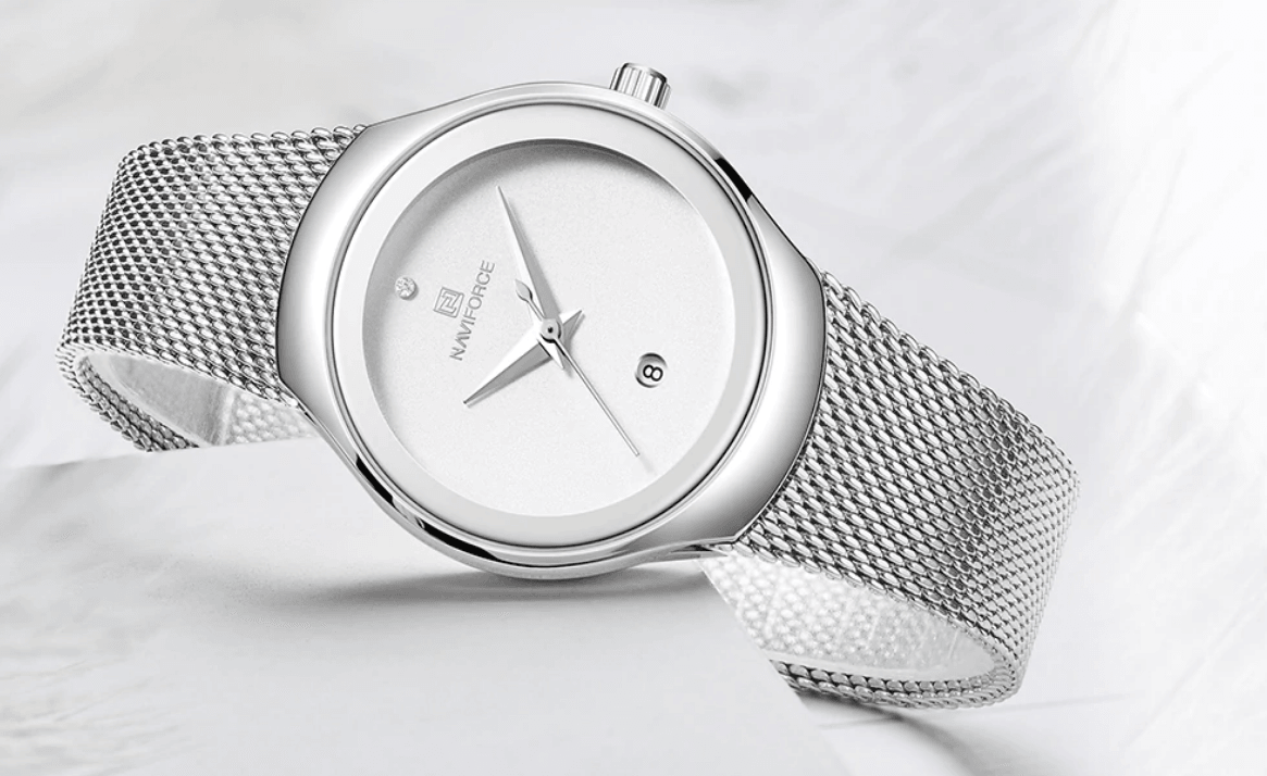 Women's Elegant Stainless Steel Watch With Braided Steel Bracelet Excellent Background Waterproof Wristwatch Unique Design Perfect Gift