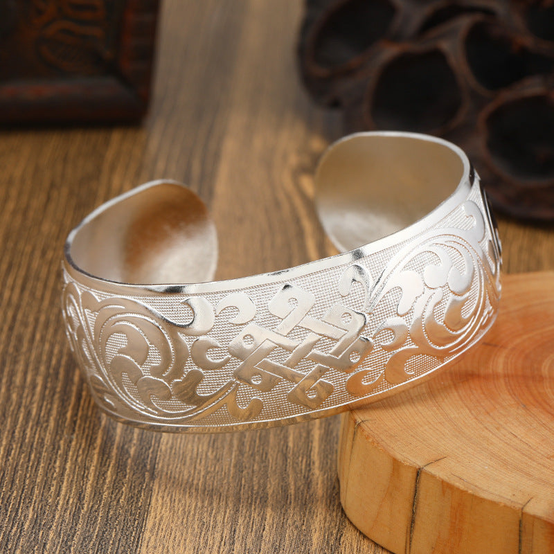 Big Elegant Luxury Amazing Classic Fashion Flower Metal Tibetan Indian Silver Vintage Retro Fashion Cuff Bracelet Bangle For Woman With Details of Animals