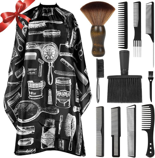 12PCS Hair Cutting Comb Set - Barber Combs for Men & Stylists - Barber Cape with Adjustable Neck Size & Neck Duster Brush