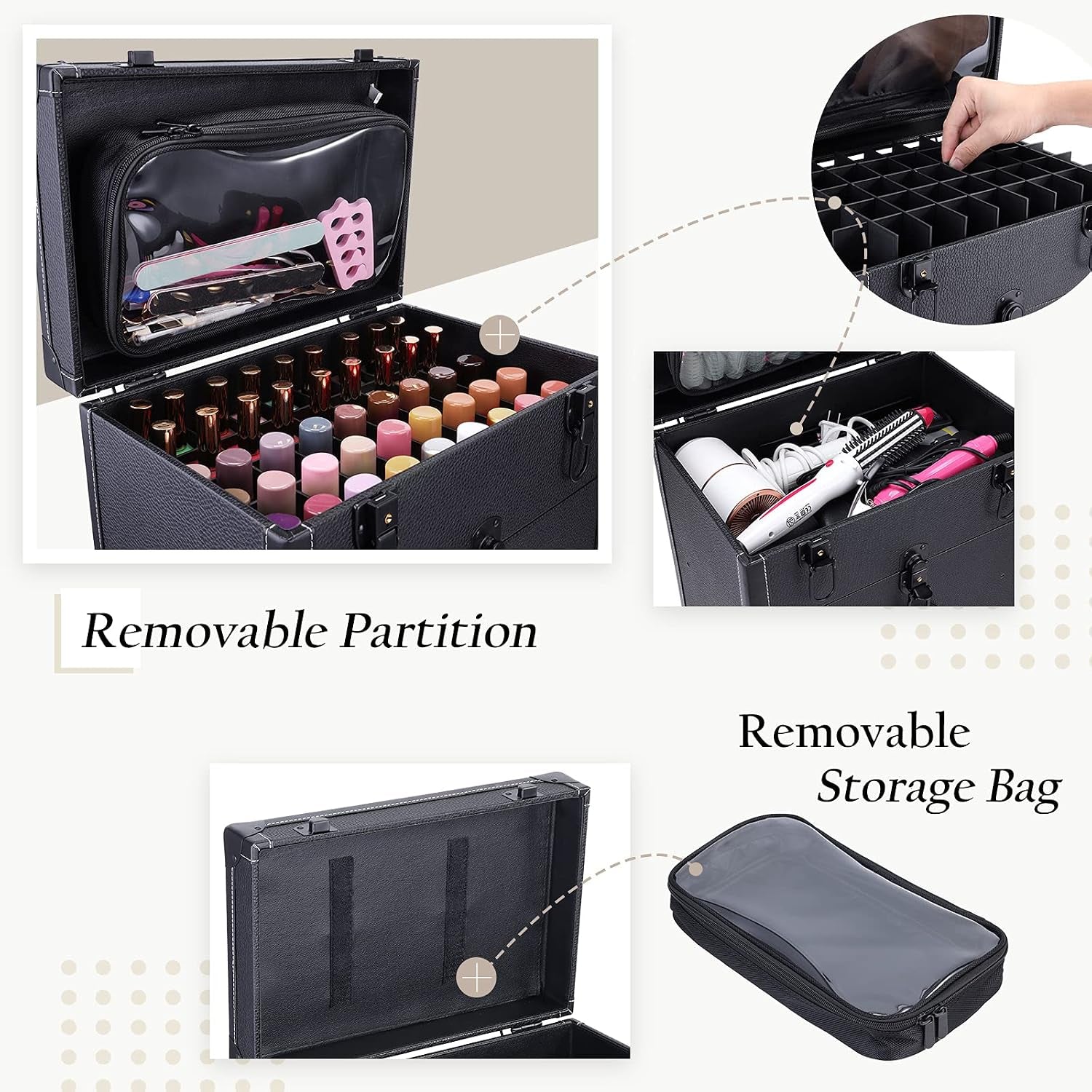 Rolling Nail Case - Wheeled Vegan Leather Manicure Storage Organizer for Nail Technicians, Cosmetologists, and Stylists