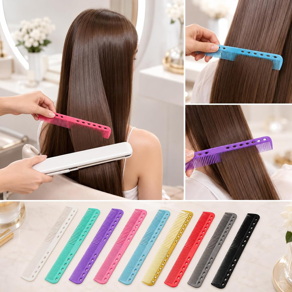 9 Pcs Carbon Fiber Cutting Comb, Professional Heat Resistant Barber Comb, Fine and Wide Tooth Hair Styling Combs for Salon Hairdressing, anti Static All Purpose Clipper Combs (9 Colors)