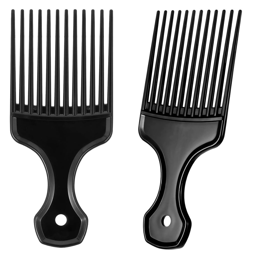 2 Piece Hair Pick Comb Plastic Afro Pick Detangling Lifting Comb Wide Tooth Lift Hair Picks for Women Men(Black)