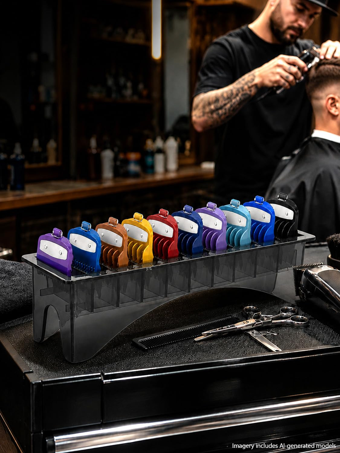 Clipper Guard Holder, 10 Grid Base Guard Holder | Clipper Guard Organizer, Barber Guards for Hair Clippers Organizer, Guide Comb Storage Case Box for Barbershop Use