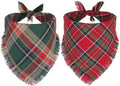 2PCS Christmas Dog Bandanas – Red and Green Plaid with Tassels