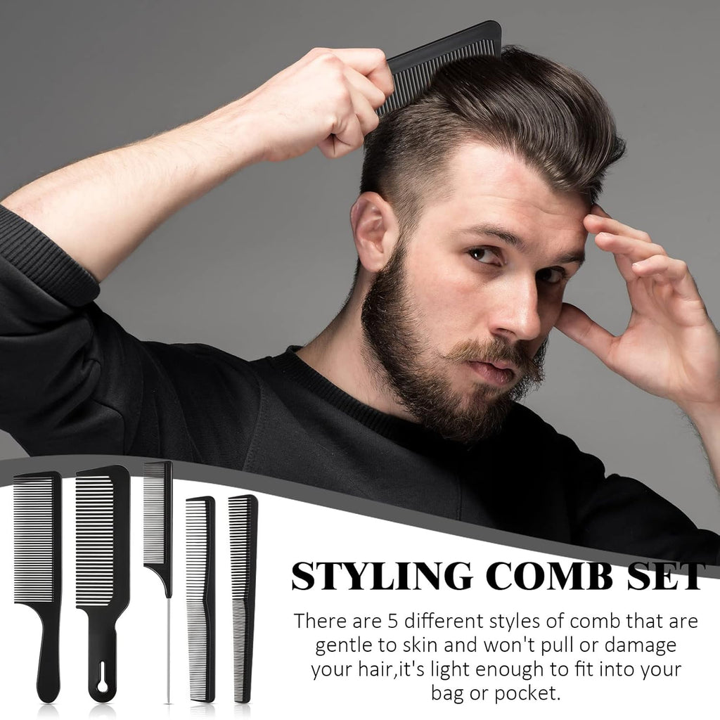 5 Pieces Hair Cutting Comb Set, Carbon Fiber Barber Comb Hair Styling Combs Fine Teeth anti Static Heat Resistant Hairdressing Tapered Comb for Men Women