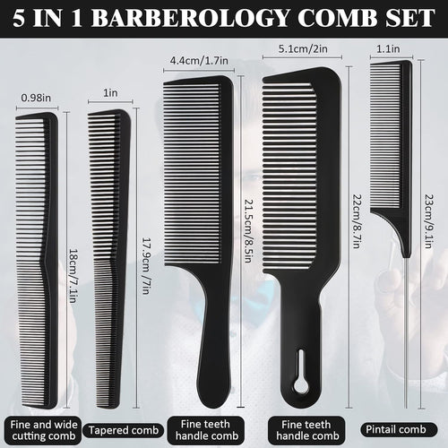 5 Pieces Hair Cutting Comb Set, Carbon Fiber Barber Comb Hair Styling Combs Fine Teeth anti Static Heat Resistant Hairdressing Tapered Comb for Men Women