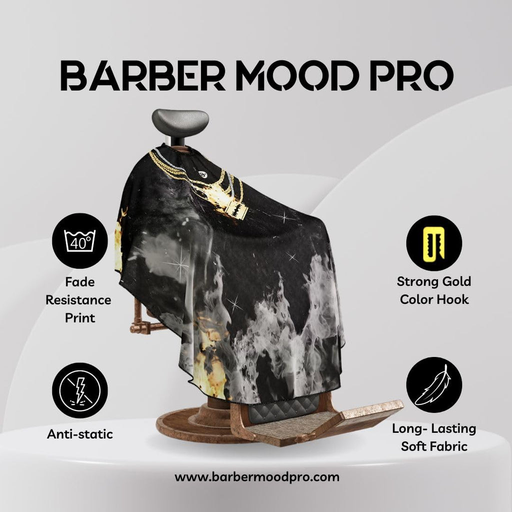BM BARBER MOOD Professional Barber Cape Adjustable Neck Closure Gold Chain XL