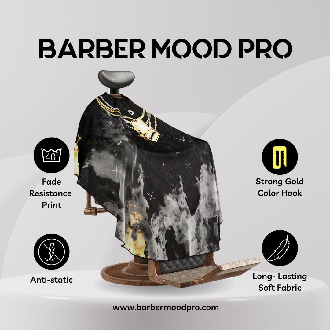 BM BARBER MOOD Professional Barber Cape Adjustable Neck Closure Gold Chain XL