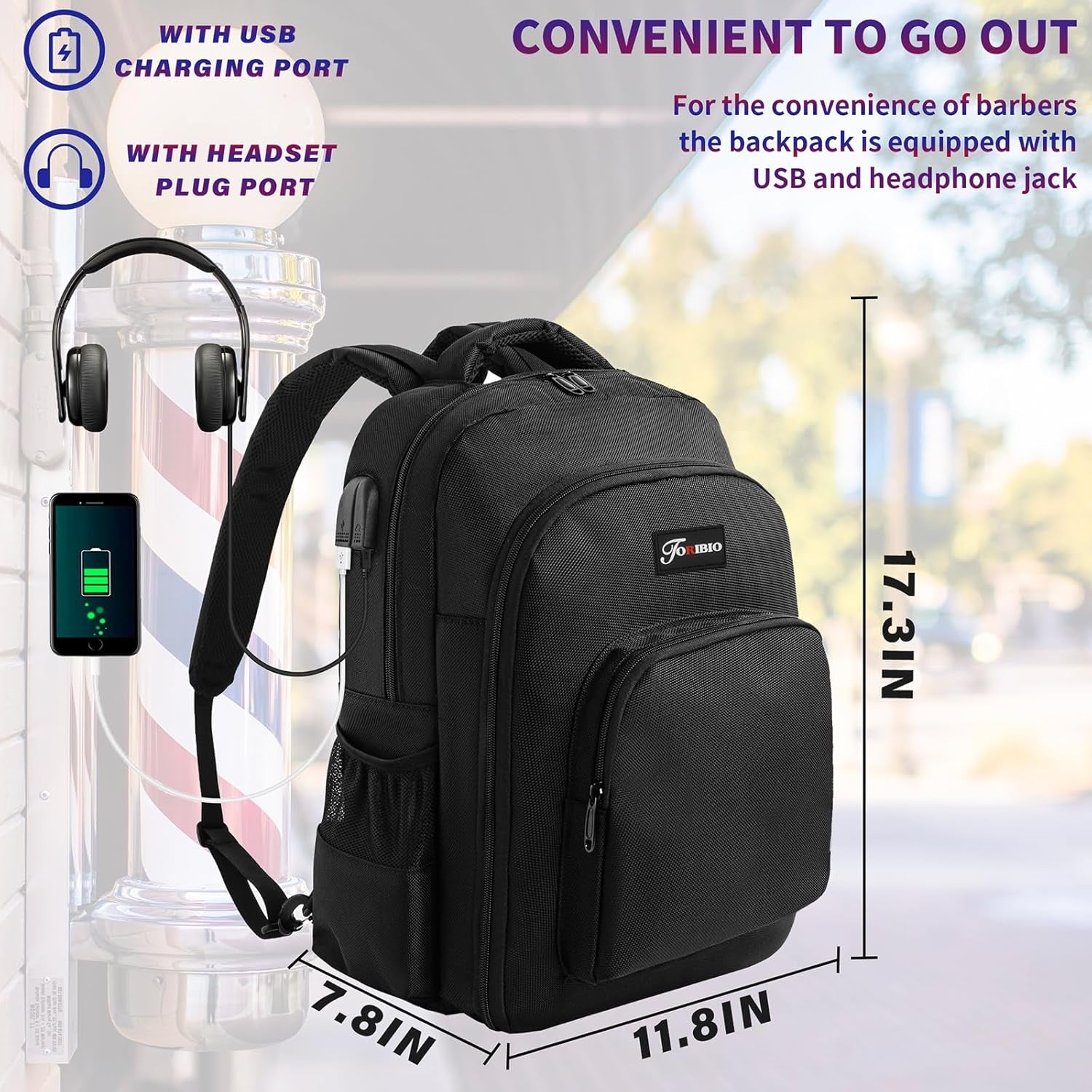 Barber Supplies Bag Backpack for Men, Clipper Tool Bookbag | Soft Padded, with USB Port and Laptop Compartment, Organizer Bag for Barber Cape Clippers Scissors Comb Trimmer (Only Bag)