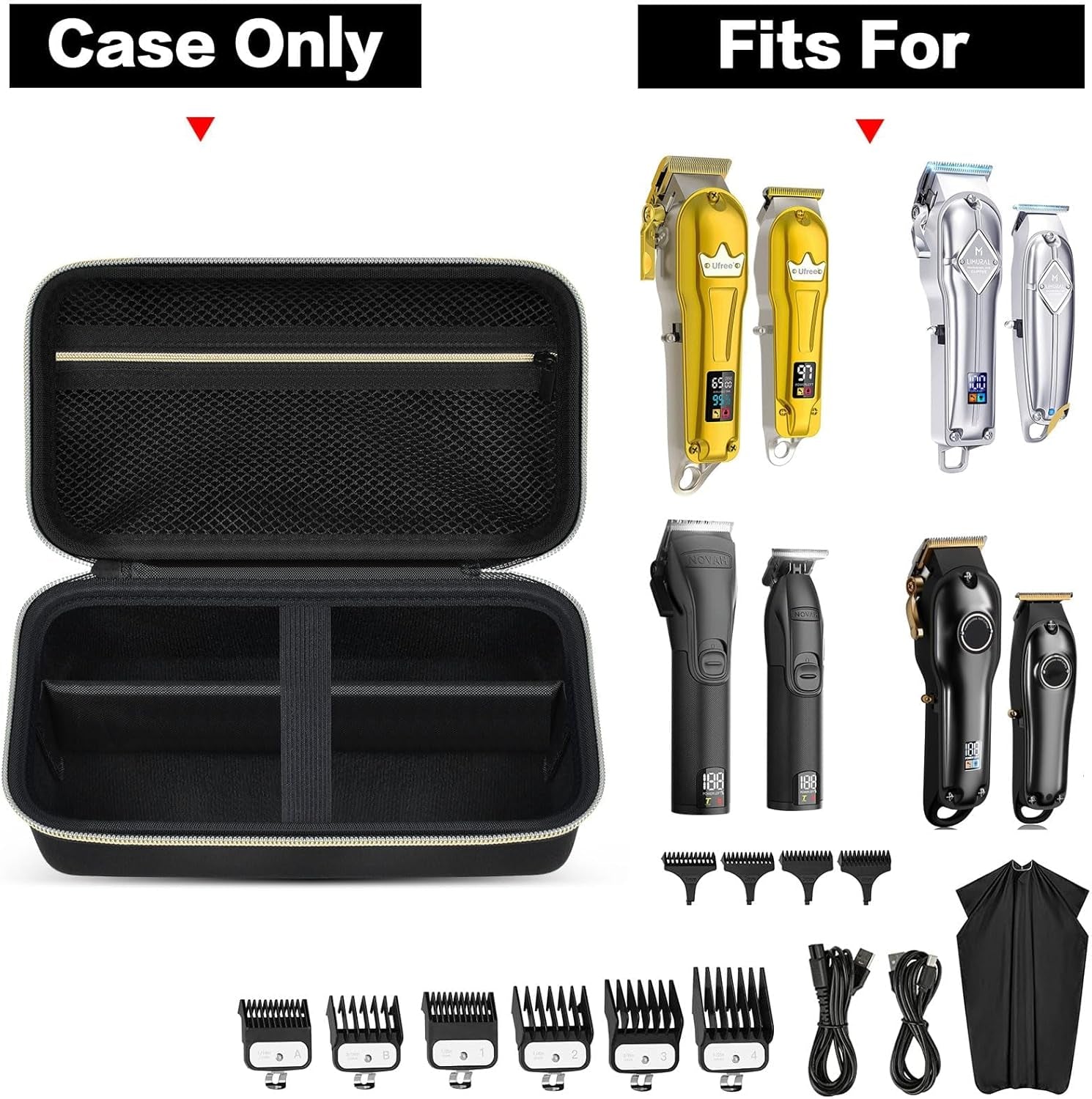 Case Compatible with Novah for Ufree for KIKIDO for GLAKER for FADEKING for GSKY for Romanda Professional Hair Clippers, Beard Trimmer Grooming Storage Holder for Hair Trimmers Set (Box Only)-Black