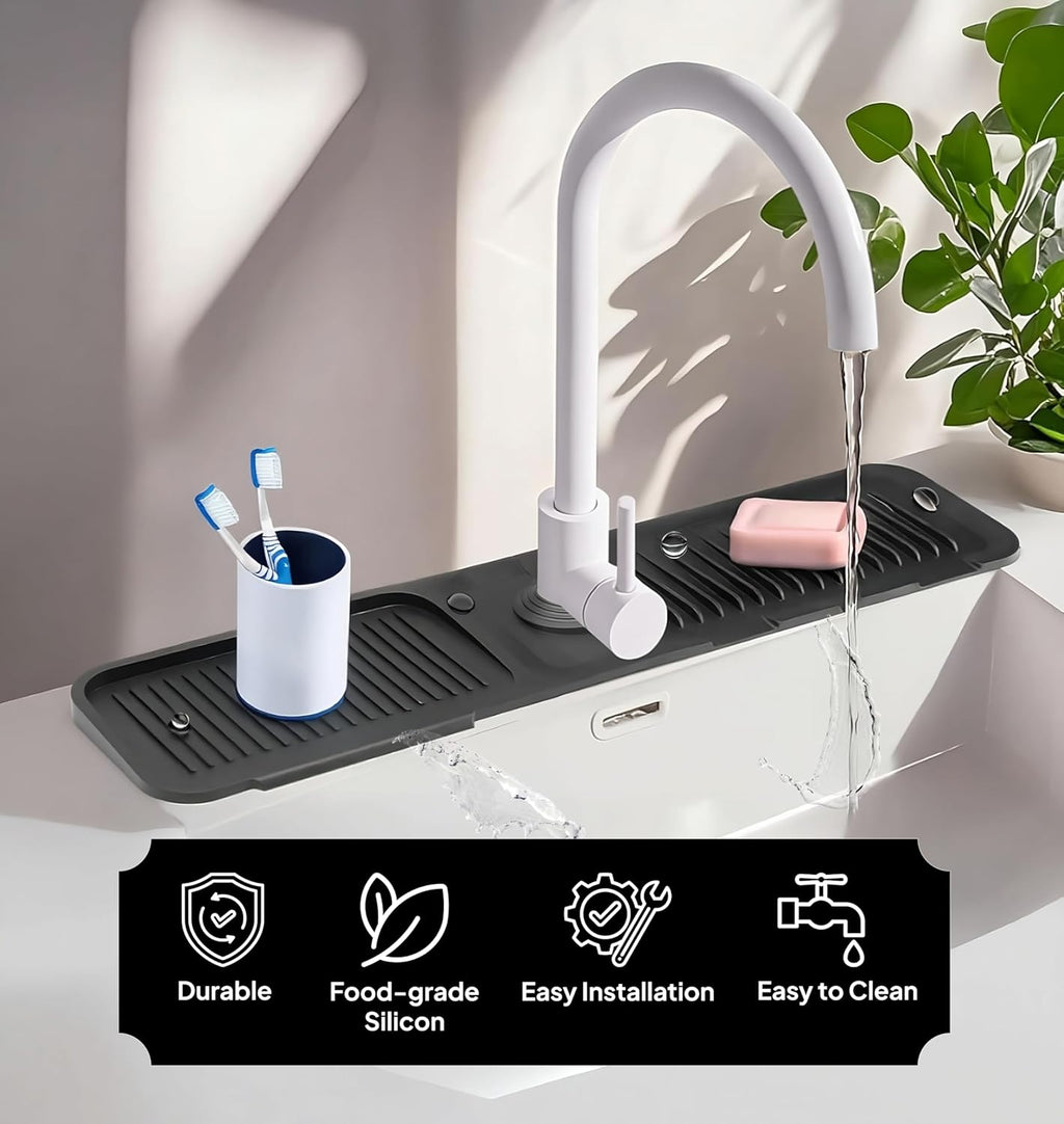 Silicone Faucet Mat for Kitchen Sink Splash Guard and Draining Mat