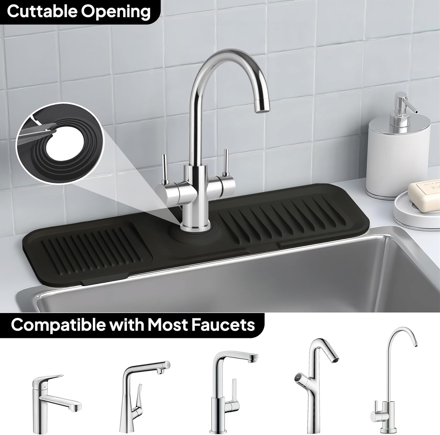 Silicone Faucet Mat for Kitchen Sink Splash Guard and Draining Mat