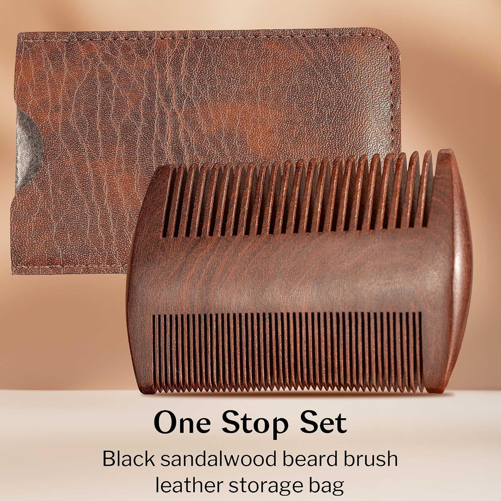 3PCS Beard Brush Comb Set for Men, Black Walnut Wood Dual Beard Comb & Case, Men'S Natural Wooden Mustache Brush Kit - Medium Hardness