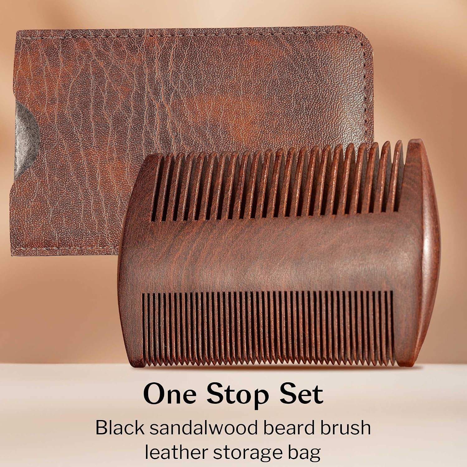 3PCS Beard Brush Comb Set for Men, Black Walnut Wood Dual Beard Comb & Case, Men'S Natural Wooden Mustache Brush Kit - Medium Hardness