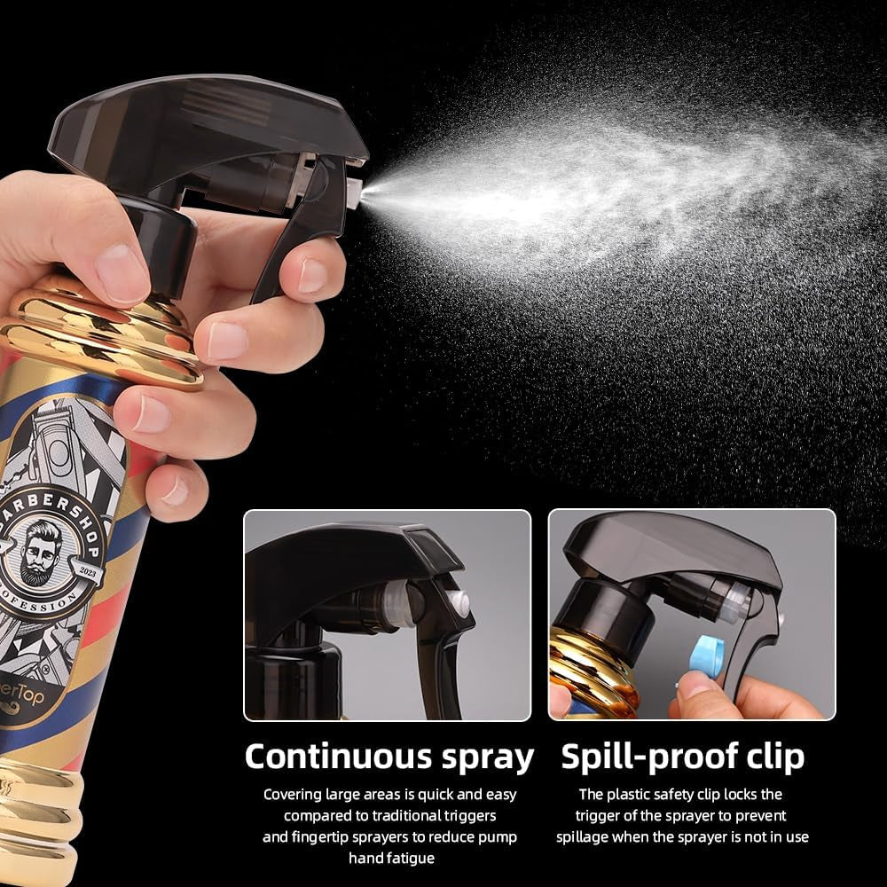 Barber Spray Bottle, Barber Stylist Fine Mist Sprayer, Refillable Container & Spray Bottle for Hairdressing, Cleaning, Plants 6.76 Ounce(Golden)