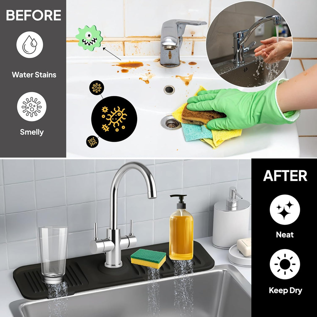 Silicone Faucet Mat for Kitchen Sink Splash Guard and Draining Mat