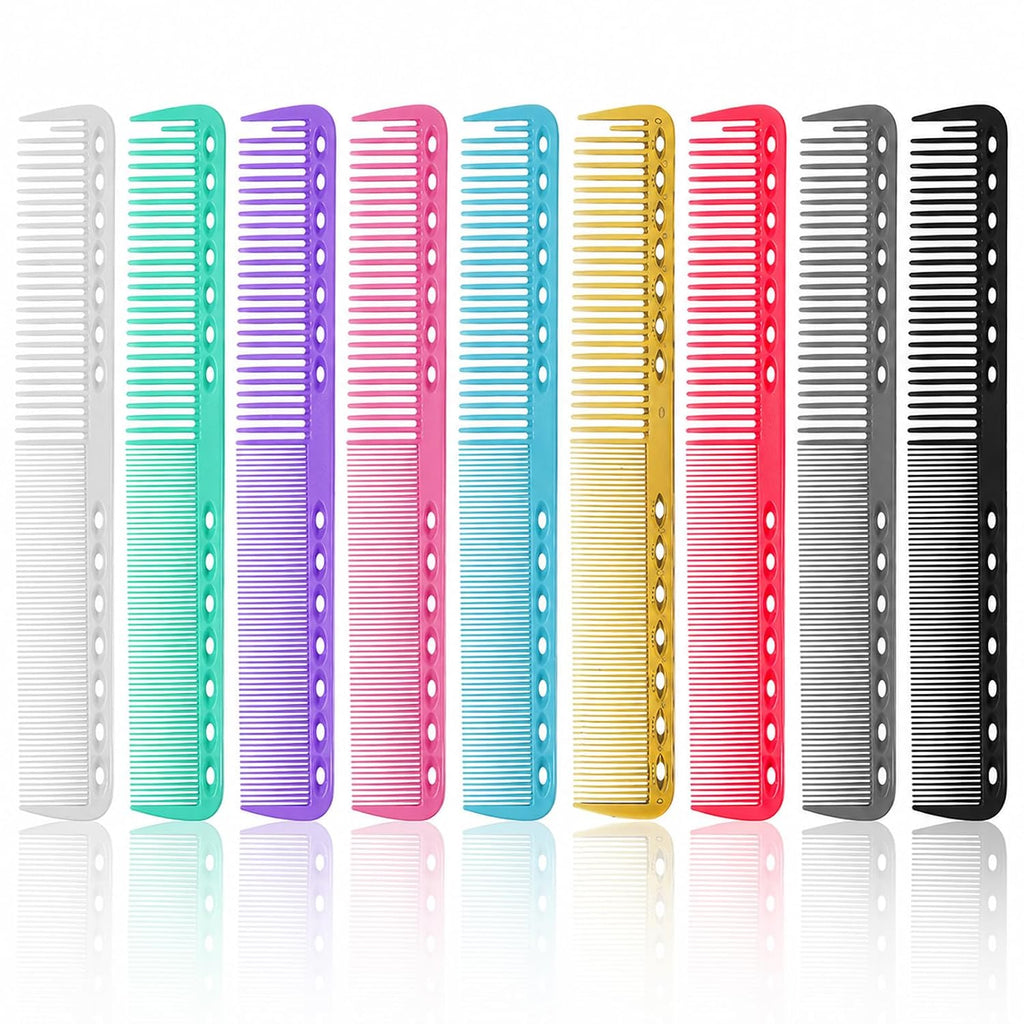 9 Pcs Carbon Fiber Cutting Comb, Professional Heat Resistant Barber Comb, Fine and Wide Tooth Hair Styling Combs for Salon Hairdressing, anti Static All Purpose Clipper Combs (9 Colors)