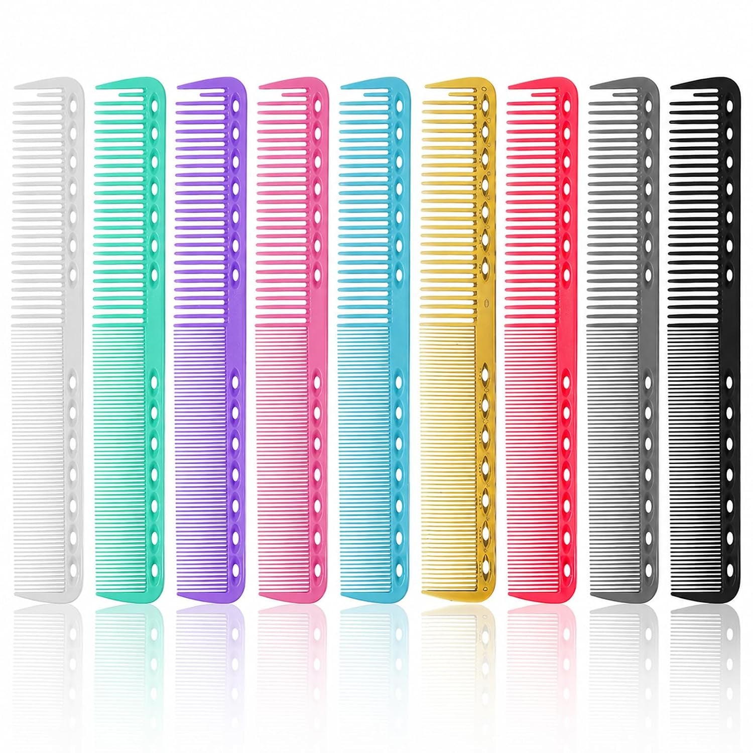 9 Pcs Carbon Fiber Cutting Comb, Professional Heat Resistant Barber Comb, Fine and Wide Tooth Hair Styling Combs for Salon Hairdressing, anti Static All Purpose Clipper Combs (9 Colors)