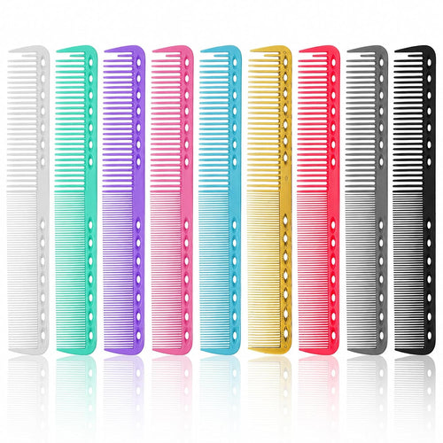 9 Pcs Carbon Fiber Cutting Comb, Professional Heat Resistant Barber Comb, Fine and Wide Tooth Hair Styling Combs for Salon Hairdressing, anti Static All Purpose Clipper Combs (9 Colors)