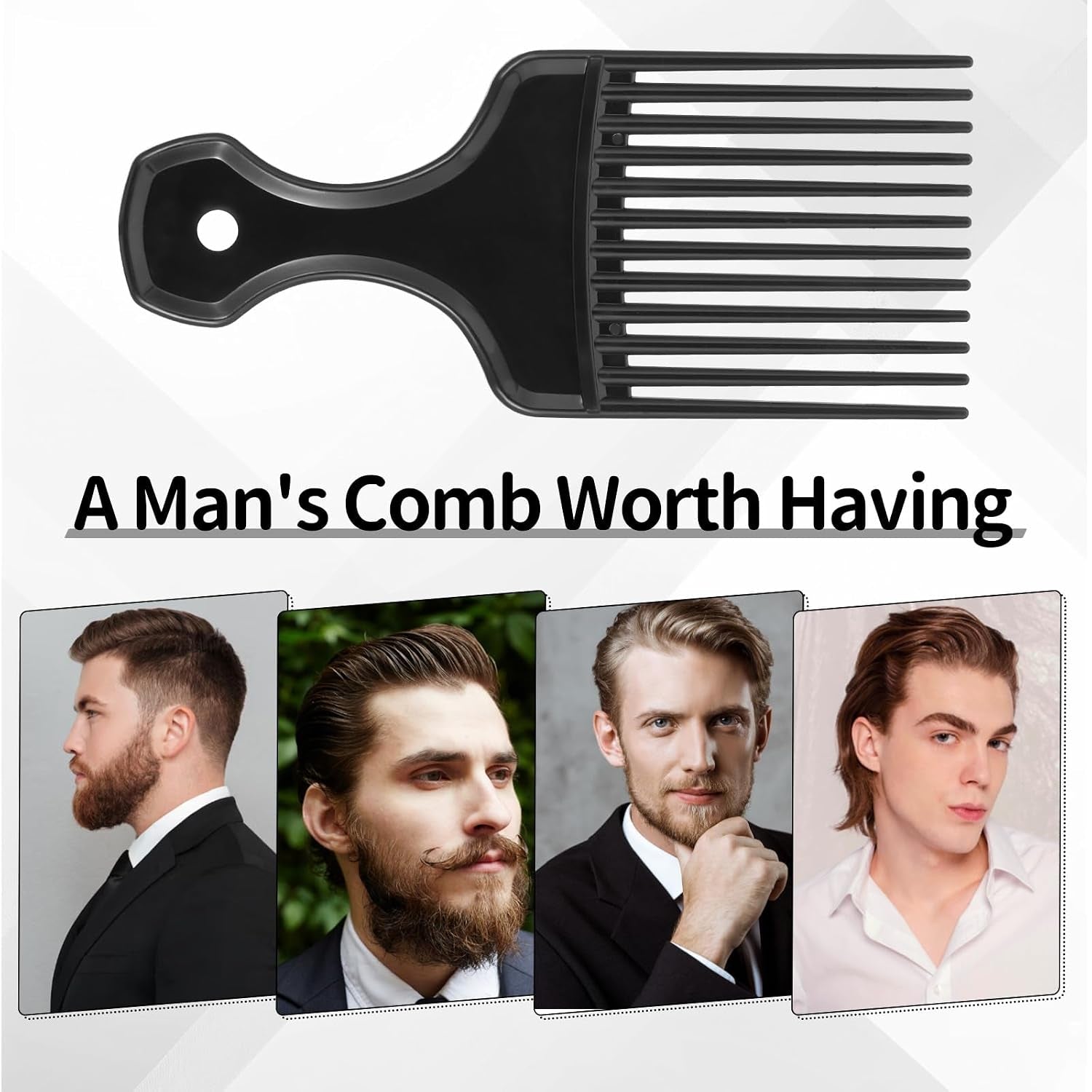 2 Piece Hair Pick Comb Plastic Afro Pick Detangling Lifting Comb Wide Tooth Lift Hair Picks for Women Men(Black)