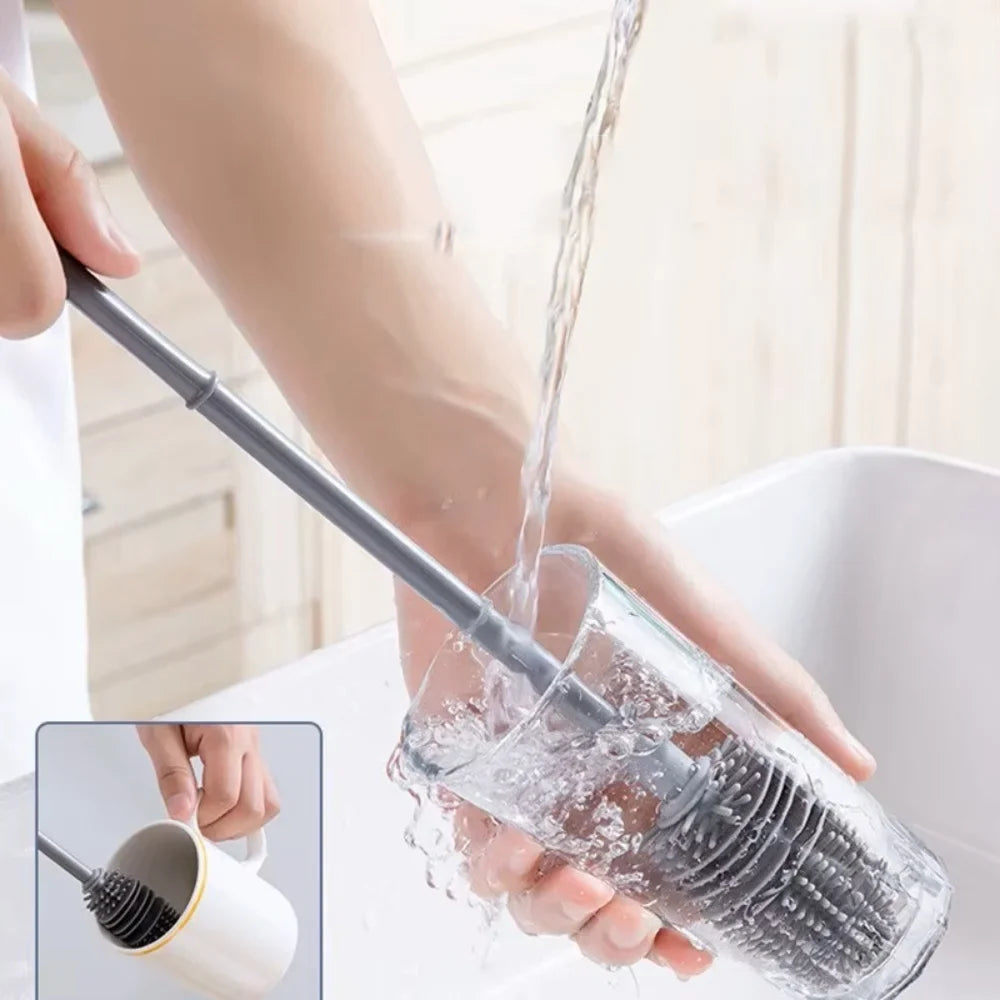 Silicone Milk Bottle Brush Cup Scrubber Glass Cleaner Kitchen Cleaning Tool Long Handle Drink Bottle Glass Cup Cleaning Brush
