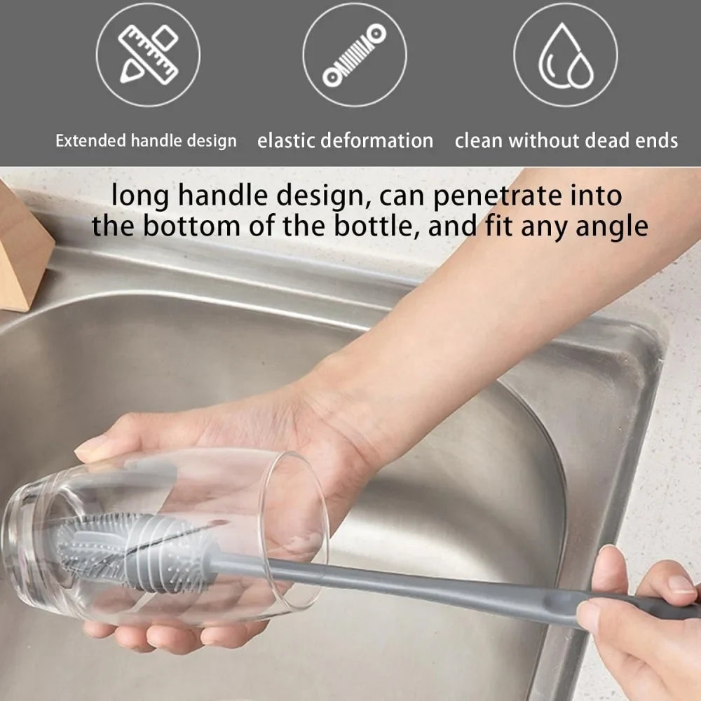 Silicone Milk Bottle Brush Cup Scrubber Glass Cleaner Kitchen Cleaning Tool Long Handle Drink Bottle Glass Cup Cleaning Brush