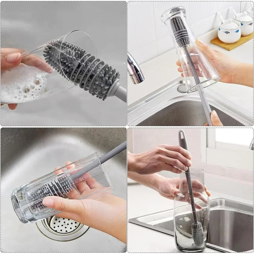 Silicone Milk Bottle Brush Cup Scrubber Glass Cleaner Kitchen Cleaning Tool Long Handle Drink Bottle Glass Cup Cleaning Brush