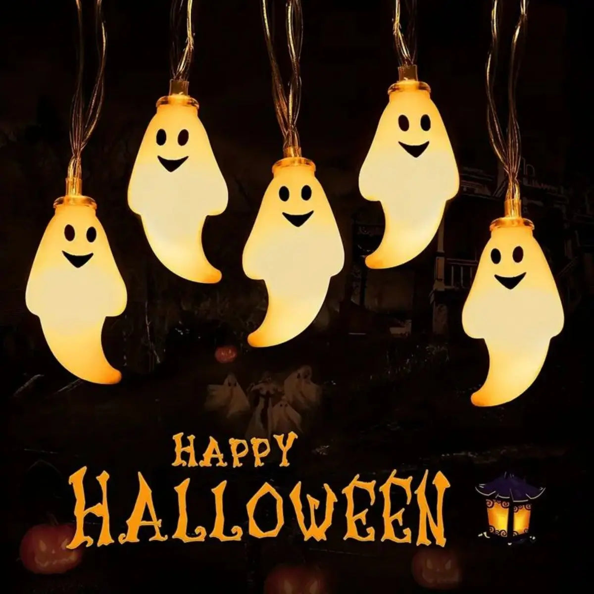 59.06inch 10 Lights, 3m 20 Lights Ghost Halloween Decoration String Lights, Battery Powered (No Plug)