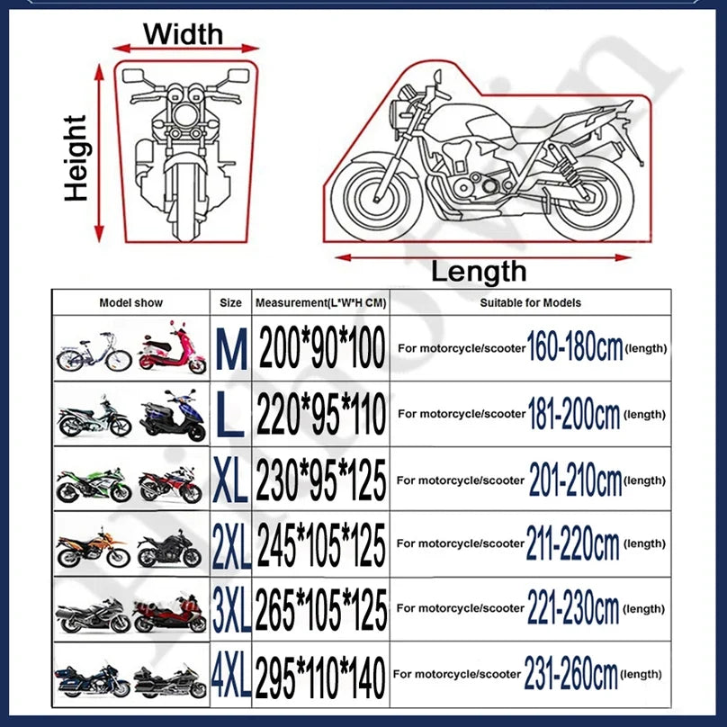 190T Black Blue Design Waterproof Motorcycle Covers Motors Dust Rain Snow UV Protector Cover Indoor Outdoor M L XL XXL XXXL 4XL