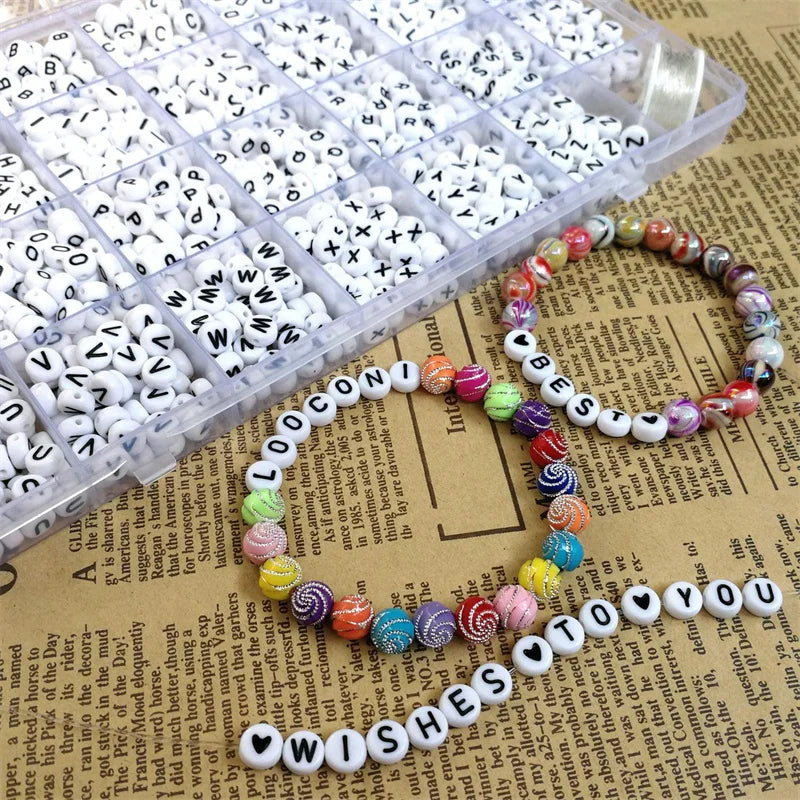 1400pcs/Box Acrylic English Alphabet Letter Beads Set Kits With Stretch Cords For Bracelets Jewelry Acrylic Beads Accessories