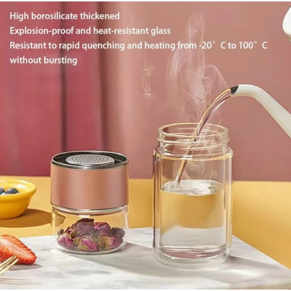 420ML Glass Tea Cup with Double-Layer Infuser – Easy-to-Clean Water Cup for Office, Outdoor & Travel
