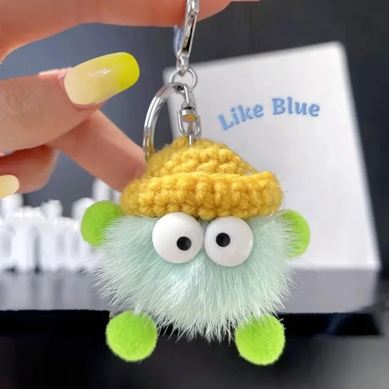 New Cute Mink Fur lanyard Briquettes Keychain Car KeyRing Pendant Plush School Bag Pendant Gift kawaii backpack keychains