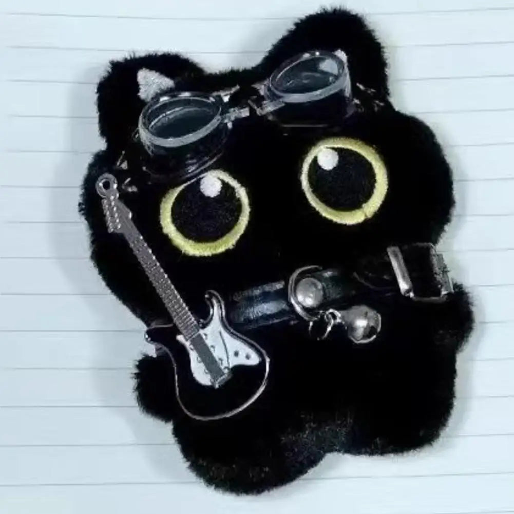 15 Cm Keychain Rock Music Black Cat Plush Toy Guitar Cute Punk Style Doll Schoolbag Pendant For Friends Birthday Gift