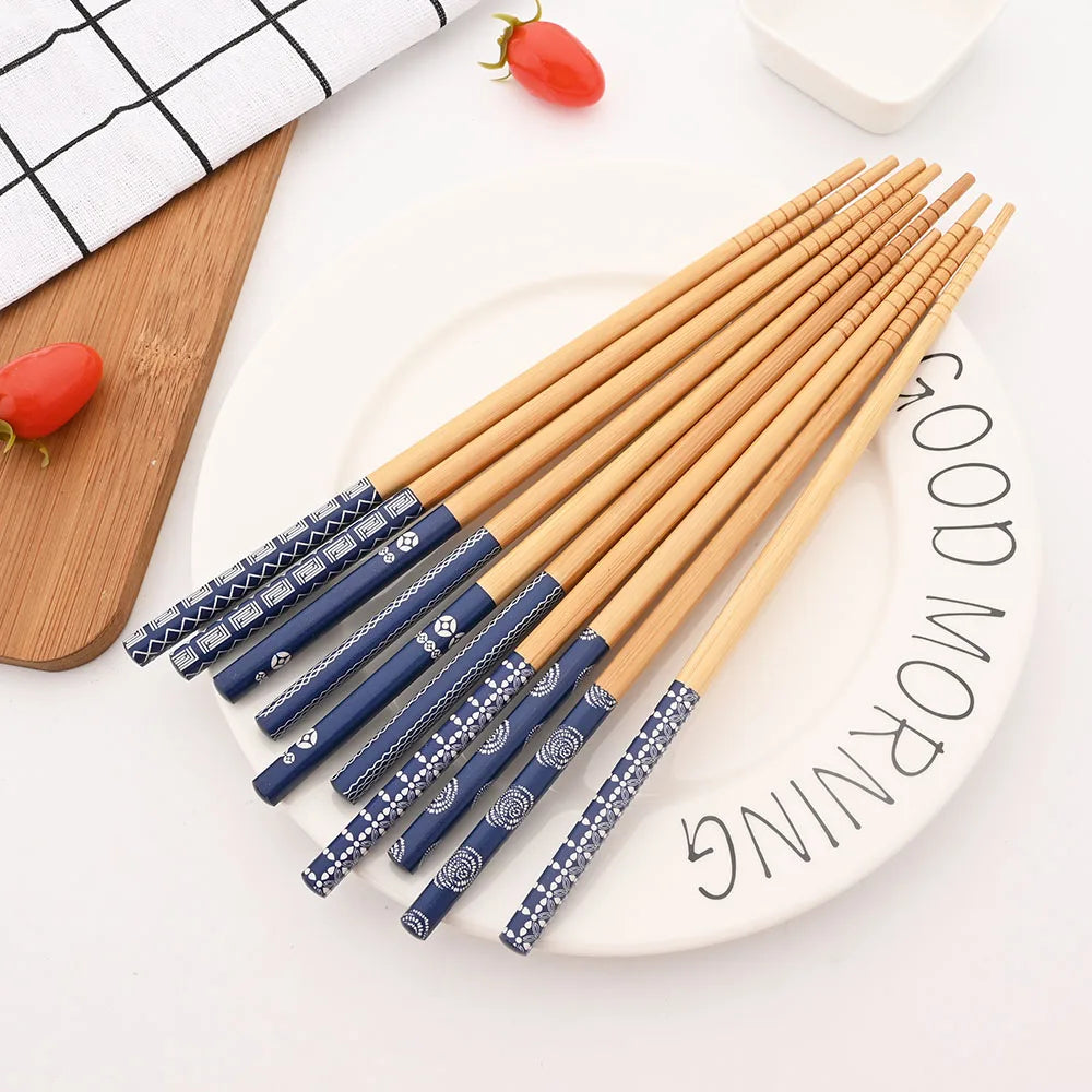 Eco-Friendly Reusable Bamboo Chopsticks Set – 5 Pairs Handmade Japanese Wooden Tableware for Sushi & Everyday Dining