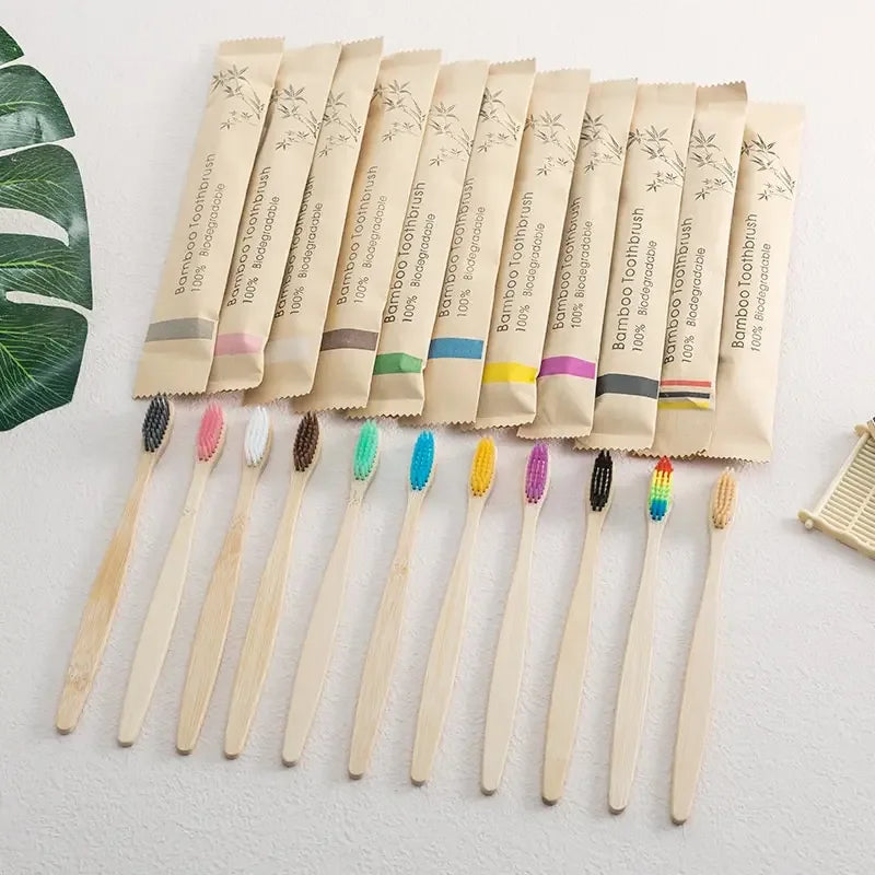 5pcs Bamboo Biodegradable Toothbrush Manual Wooden HandleToothbrushes With Soft Bristles For Sensitive Teeth Gums Oral Care