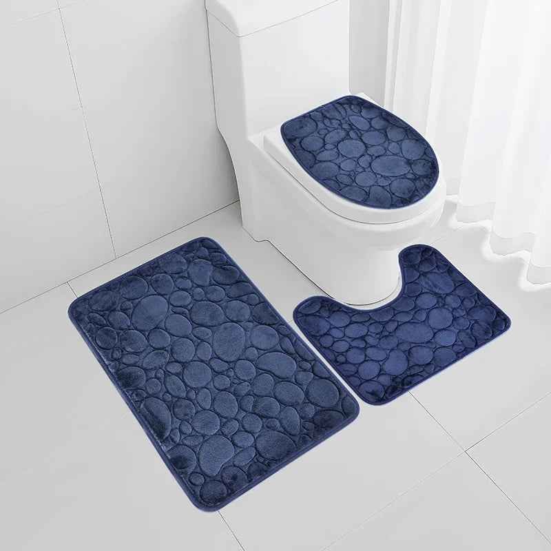 3-Piece Solid Color Bathroom Mat Set – Water-Absorbing & Non-Slip