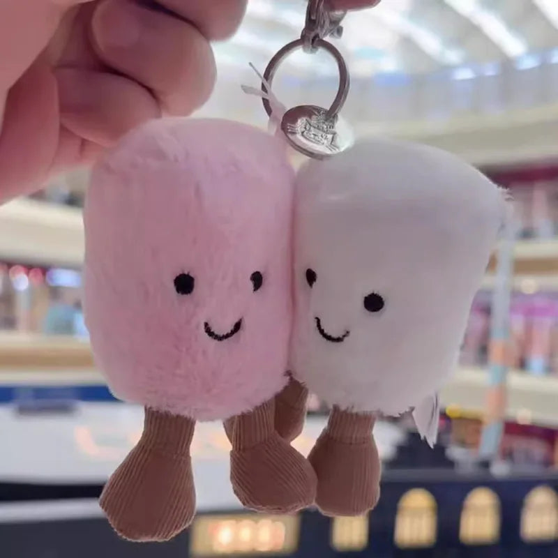 Cute Two-Tone Cat Plush Keychain – Soft Cotton Candy-Style Doll Bag Pendant, Car Hanging Accessory & Holiday Gift