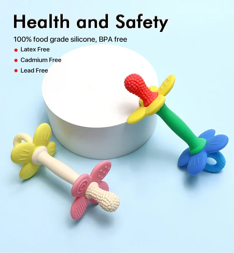 2-in-1 Baby Silicone Flower Teether – Safe, Soft & BPA-Free Chewing Toy for Soothing Sore Gums, Easy-to-Hold