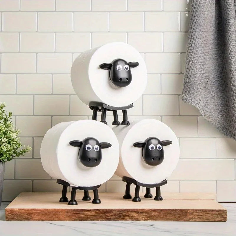 1/3PCS Funny Sheep Toilet Paper Holder – 3D Printed Black Loo Roll Stand, Freestanding Bathroom Storage Rack & Humorous Home Decor Gift