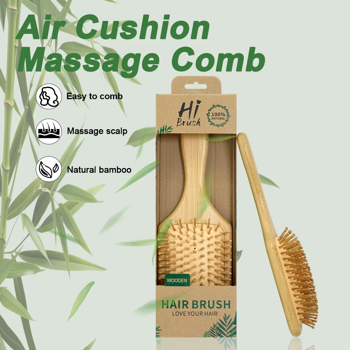 Natural Bamboo Air Cushion Hair Brush with Gift Box - Wooden Massage Comb for Smoothing Detangling Anti-Static Hair Care