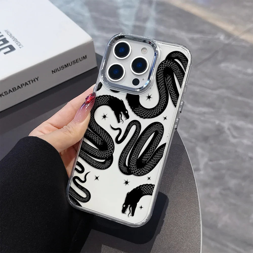 Cute Doodle Funny Snake Phone Case For iPhone 17 16e 16 15 14 13 12 11 mini Pro Max X XR XSMAX 8 Air Plus Transparent Soft Cover