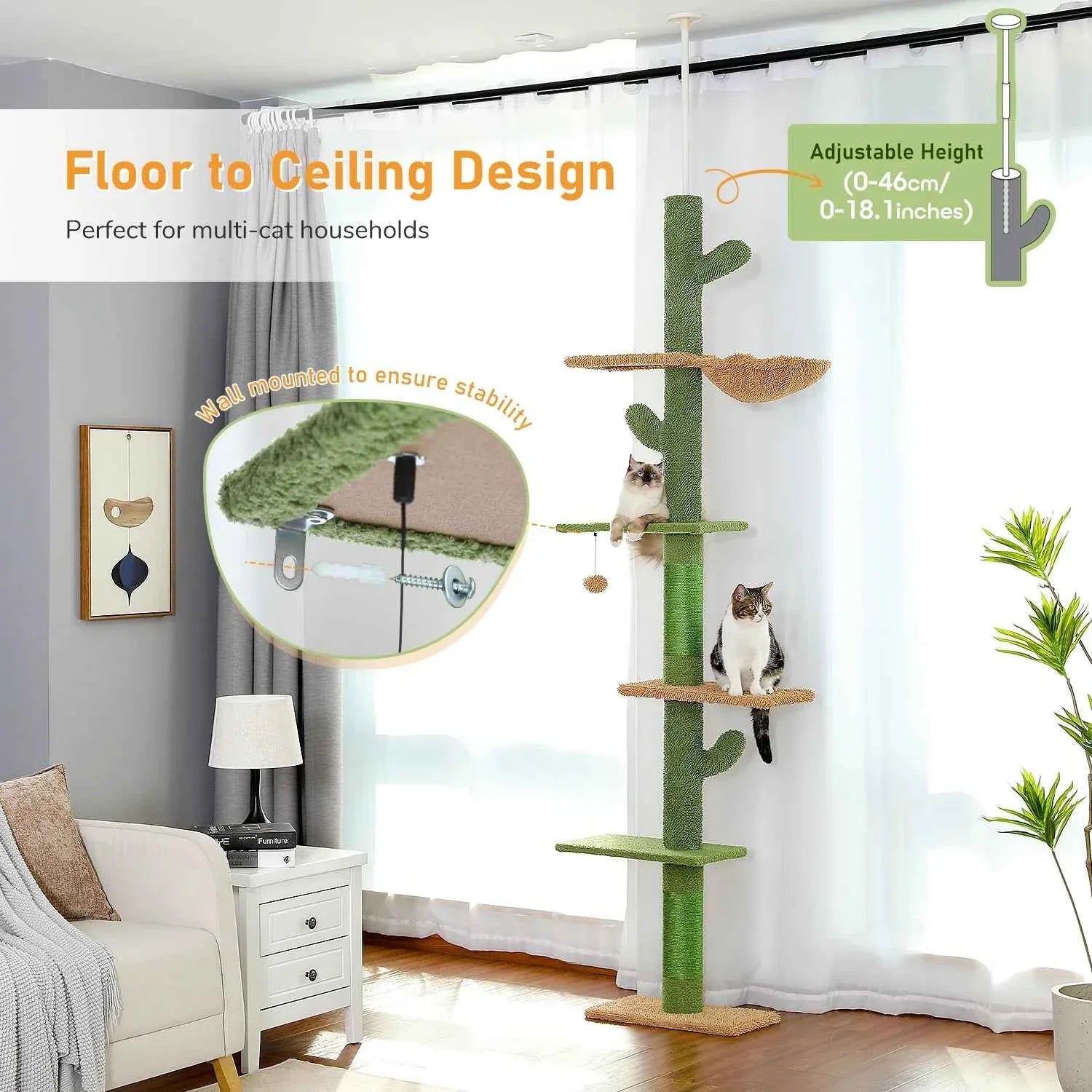 5 Tier Cat Tree Tower with Scratching Posts & Hammock