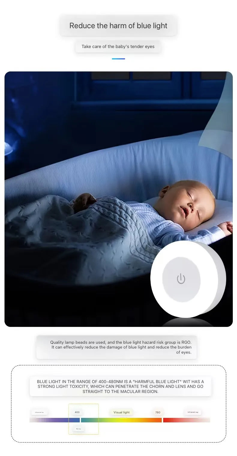 Energy Saving Led Touch Sensor Night Lights USB Rechargeable Magnetic Wall Light Room Aisle Bedroom Round Portable Night Lamp