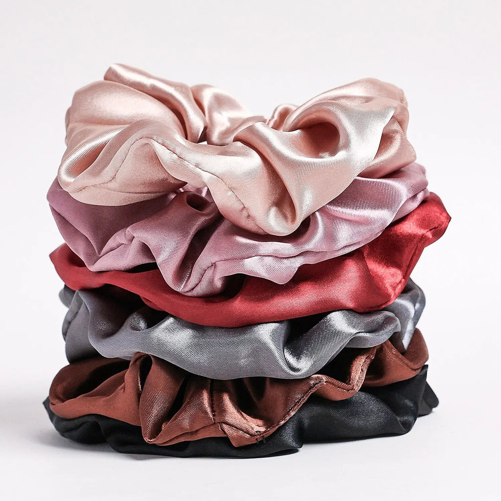 6-Piece Large Satin Scrunchies for Women – Pure Color Silk Hair Ties Set | Soft, Gentle & Stylish Ponytail Holders for Daily Wear