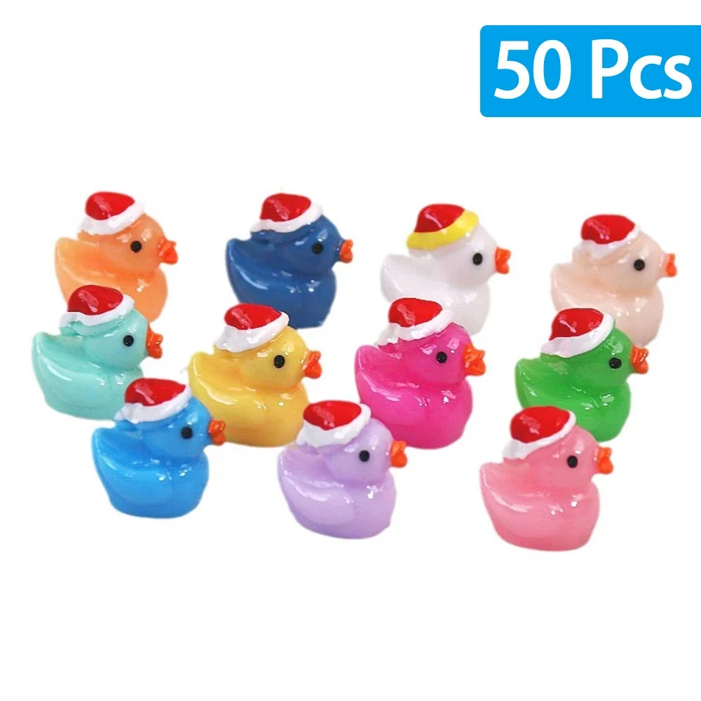 50Pcs Christmas Mini Duck Figurine Animal Ornaments Crafts Gift for Desk Pot Landscape Garden Car Home Decoration Accessories