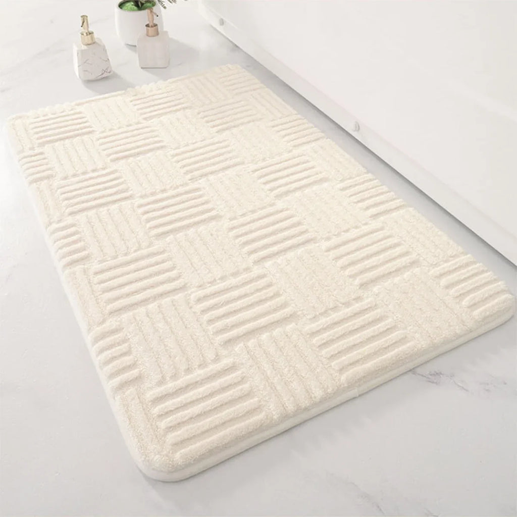 Thick Striped Absorbent Floor Mat – Non-Slip Cotton Velvet Bathroom Rug