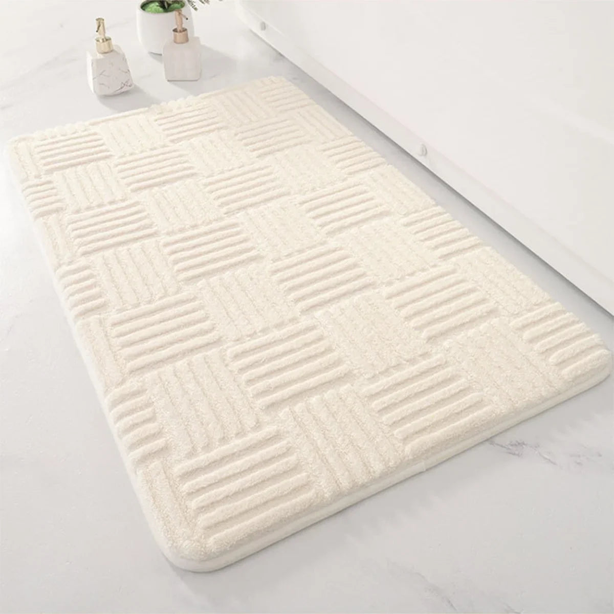 Thick Striped Absorbent Floor Mat – Non-Slip Cotton Velvet Bathroom Rug