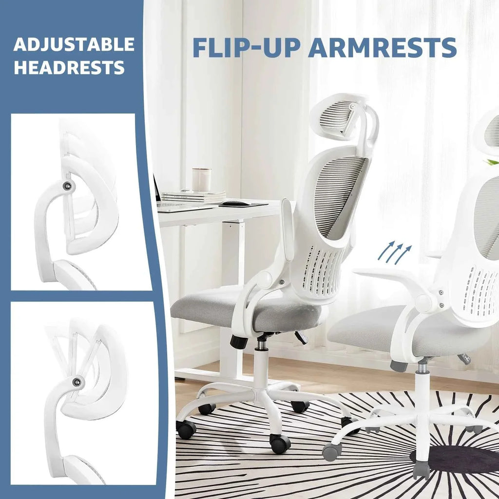Ergonomic Office Computer Desk Chair Flip-up Arms Adjustable Headrests Comfortable Lumbar Support For Home Office
